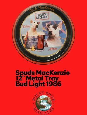 Spuds MacKenzie Round Metal Tray | Bud Light | Vintage | 1986 | Anheuser-Busch